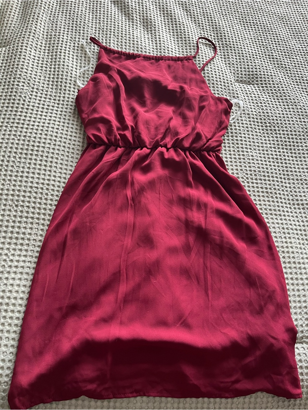 Francesca's Collections Satin Spaghetti-Strap Mini Dress in Raspberry